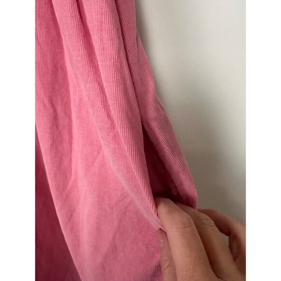 Mini Boden Pink Corduroy Ruffle Slv Trapeze Dress Floral Lining Girls 6-7Y D12 - Picture 2 of 5